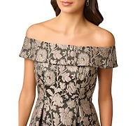Adrianna Papell Women's Off-the-Shoulder Floral-Print Jacquard Midi Dress