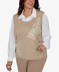 Alfred Dunner Plus Union Square Two-in-one Embroidered Sweater