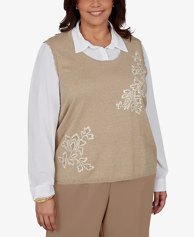 Alfred Dunner Plus Union Square Two-in-one Embroidered Sweater