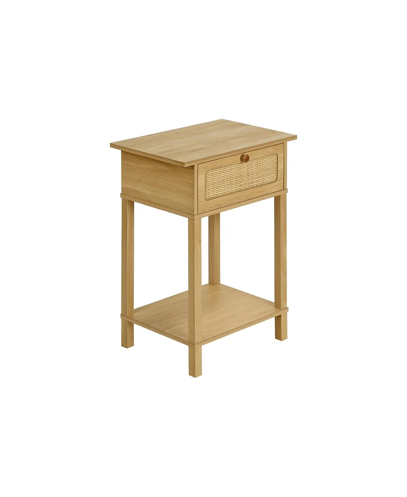 Flynama Natural Rattan Accent Table 2 Tier Storage Nightstand with Drawer