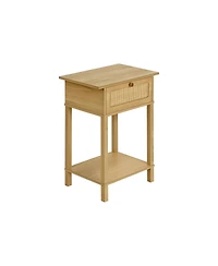 Flynama Natural Rattan Accent Table 2 Tier Storage Nightstand with Drawer