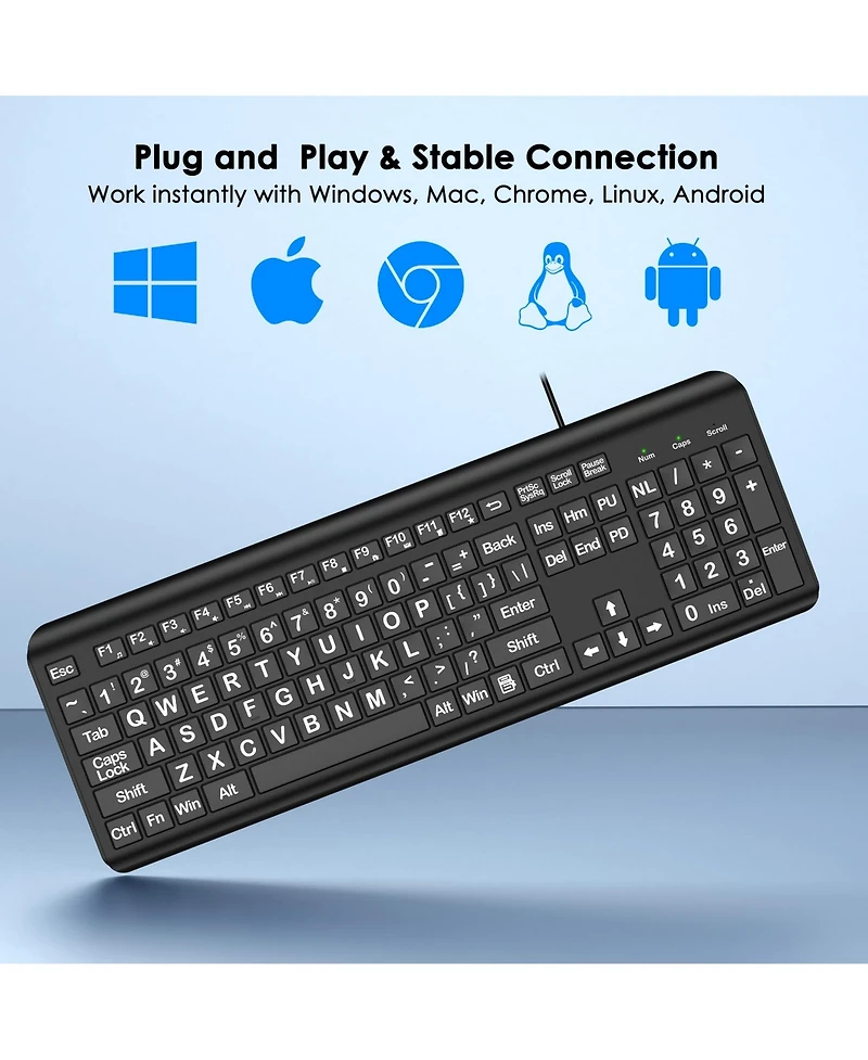 Lofree Wired Quiet Oversized Lettering Full-Size Keyboard for Pc and Mac