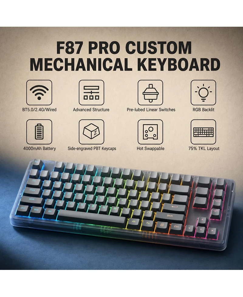 Lofree 75 Percent Wireless Hot-Swappable Rechargeable Mechanical Gaming Keyboard
