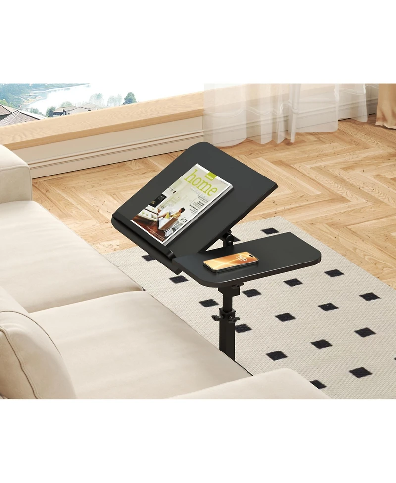 homfan Adjustable Height C-Shaped End Table with Wheels and 180degree(s) Swivel, Slide Under Sofa Tv Tray