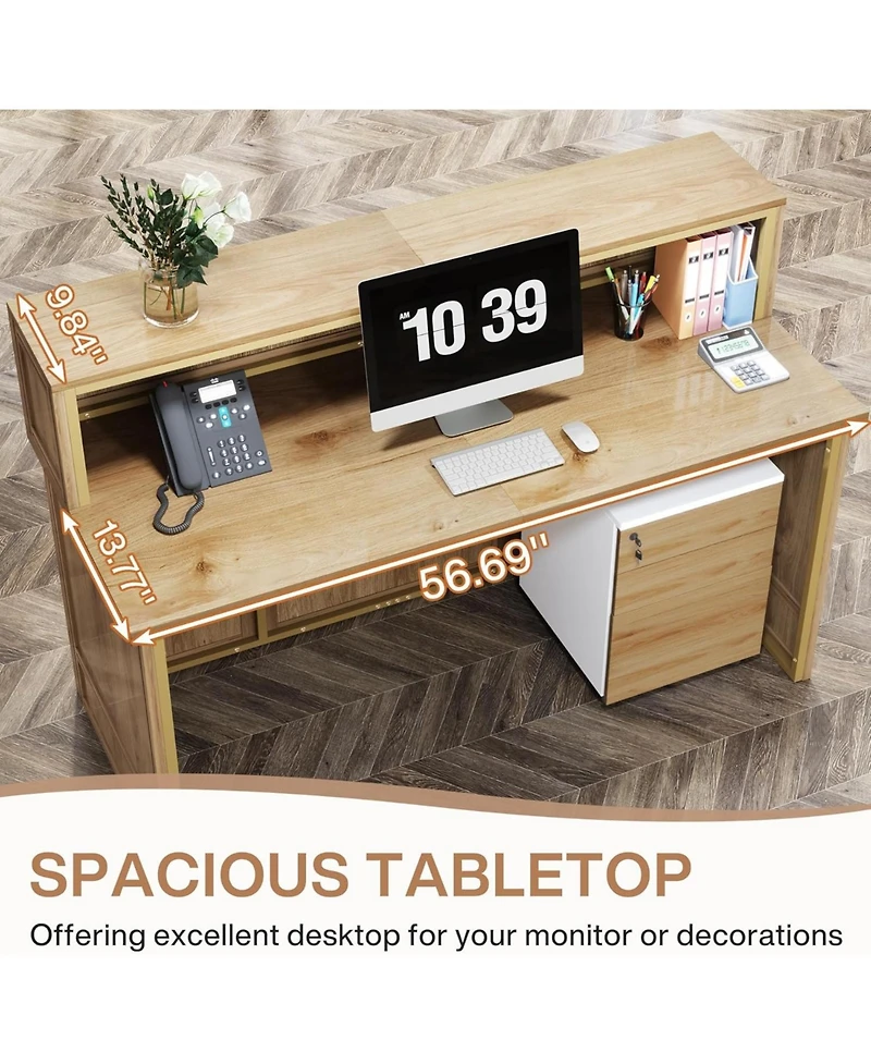 Tribesigns 57" Reception Desk with Counter, Oak