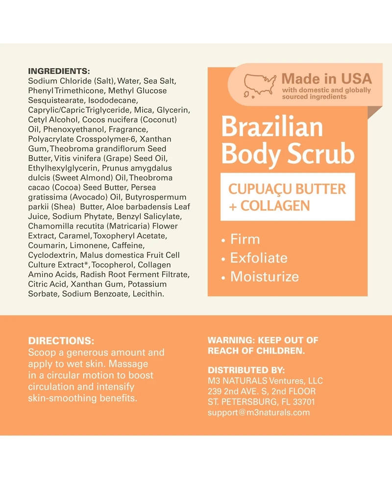 M3 Naturals Brazilian Body Scrub, 16 Ounce