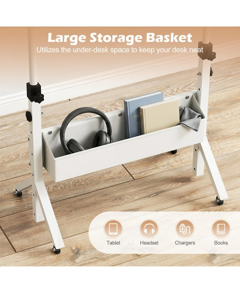Sugift Mobile Standing Desk with Cup Holder and Storage Basket