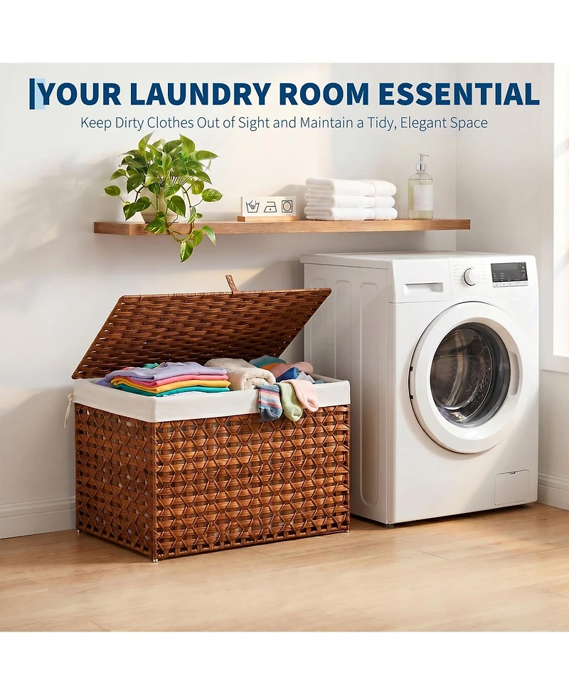 homfan Pe Rattan Storage Basket with Lid and Removable Liner, Divided Large Capacity Organizer Bin, for Bedroom, Living Room, Bathroom