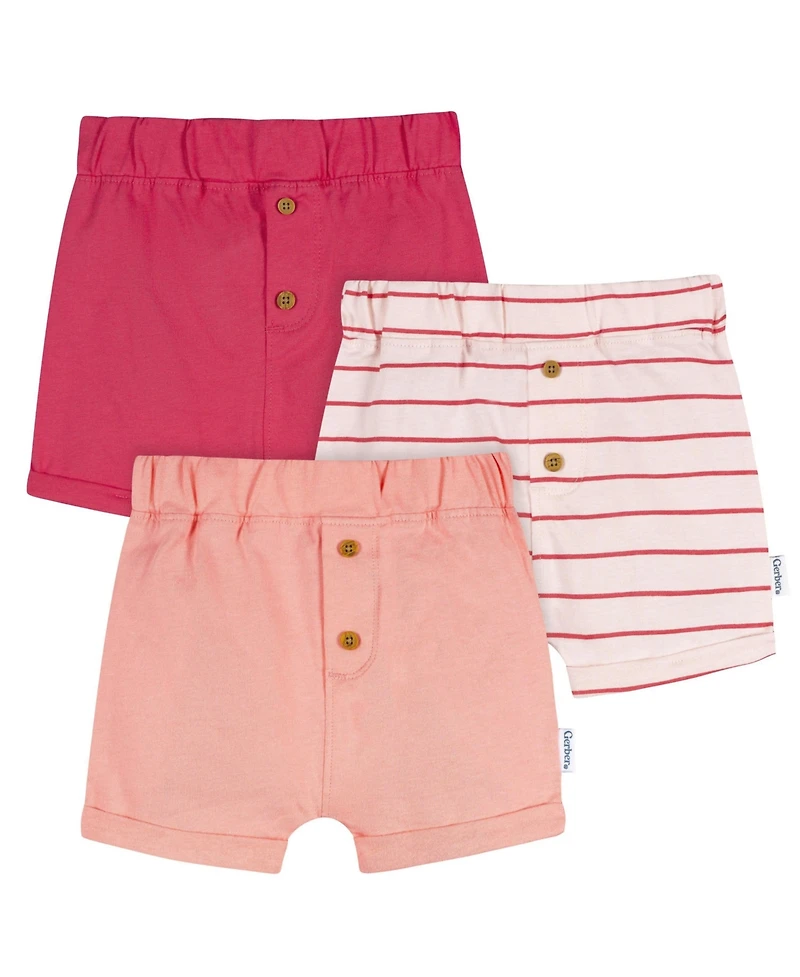 Gerber Baby Girls 3-Pack Shorts, Coral, 0-3 Months