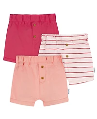 Gerber Baby Girls 3-Pack Shorts, Coral, 0-3 Months