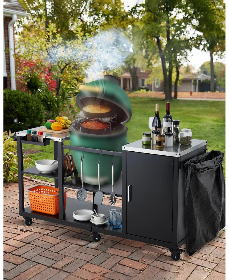 64 "L x 24 "W Bbq Grill Table with 304 Stainless Steel Top and 6 Casters, Outdoor Kitchen Prep Station for Patio Deck Backyard, Black
