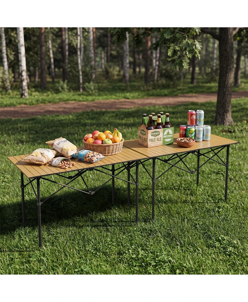 Portable Folding Aluminum Camping Table with X-Frame, Heat Resistant and Easy Clean, Natural Color