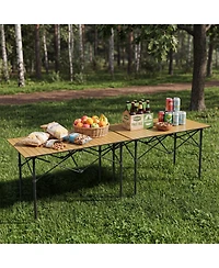 Portable Folding Aluminum Camping Table with X-Frame, Heat Resistant and Easy Clean, Natural Color