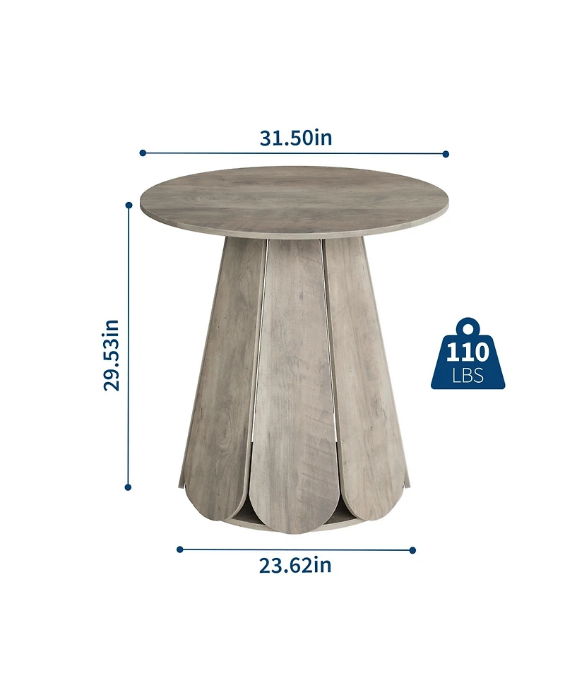 31.5" Grey Round Farmhouse Dining Table with Pedestal Base, Seats 2-4