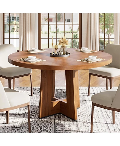 Dining Table, 47 in Round Kitchen Table for 4-6 | Farmhouse Circle Dining Table, Sturdy Pedestal Base for Dining Room