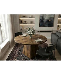 47-Inch Round Pedestal Dining Table, Seats 4-6, Oak Finish, 350 lb Capacity