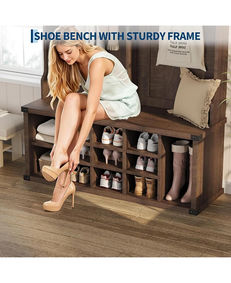 Extra Large 51" Hall Tree with Bench and Shoe Storage