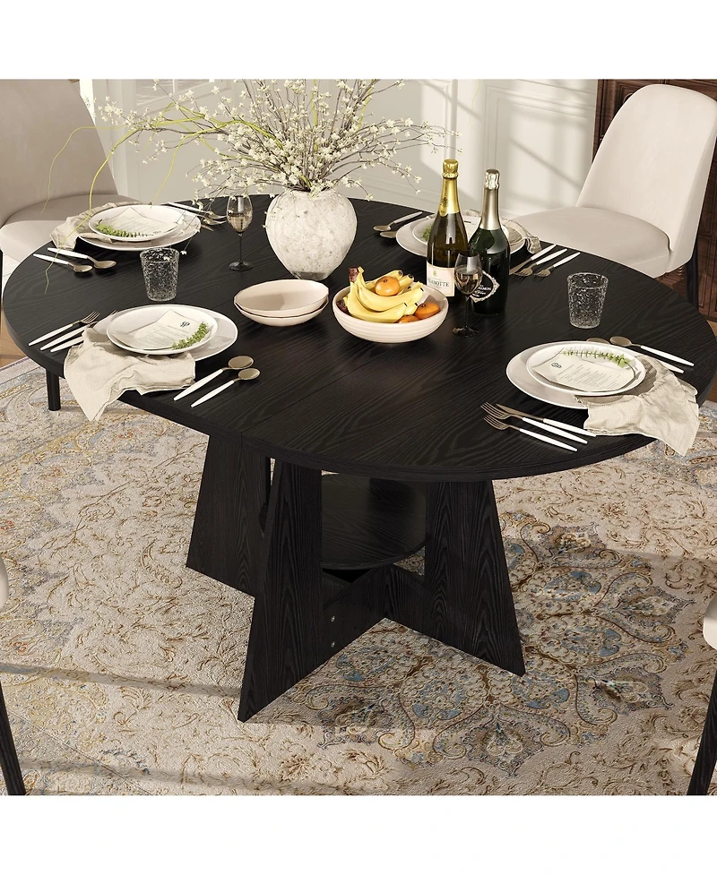 59'' Oval Dining Table with Built-In Storage Shelf, Pedestal Base Dining Furniture Accommodating 4-8 Diners, Storage Table for Kitchen, Dining Room