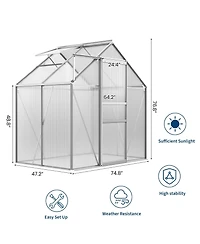 6x4 Ft Two-Bay Walk-In Aluminum Greenhouse, Sturdy Frame for Patio Backyard Garden All-Season Plant Growing and Winter Protection,
