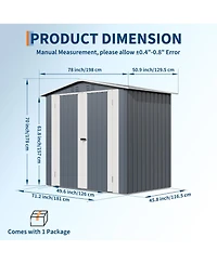 6' x 4' Metal Tool Shed with Gable Roof and Double Doors, Outdoor Storage Shed for Garden Patio Backyard, Gray