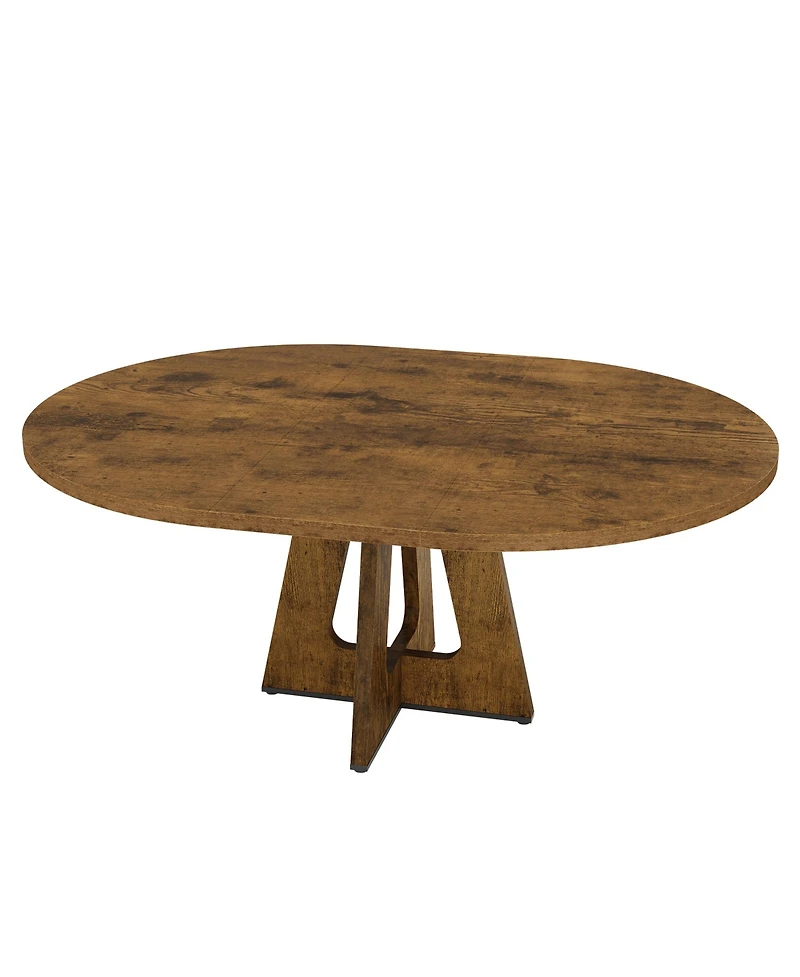 47-63 Inch Extendable Round to Oval Farmhouse Dining Table with Wood Cross Base, Seats 4-8,Brown