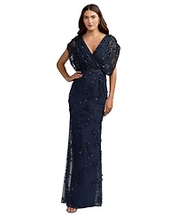 Mac Duggal Women's Beaded Floral Embroidered Mesh Gown
