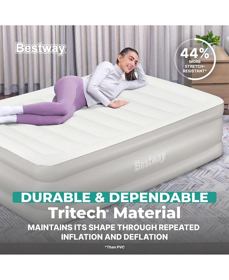 Bestway Tritech 20" Queen Air Mattress, Airbed with Built-in Ac Pump, Warm Gray