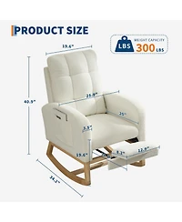 Beige Upholstered Rocking Glider Armchair with Footrest and Side Pocket, Modern Nursery Rocker Chair for Living Room and Nursing Room