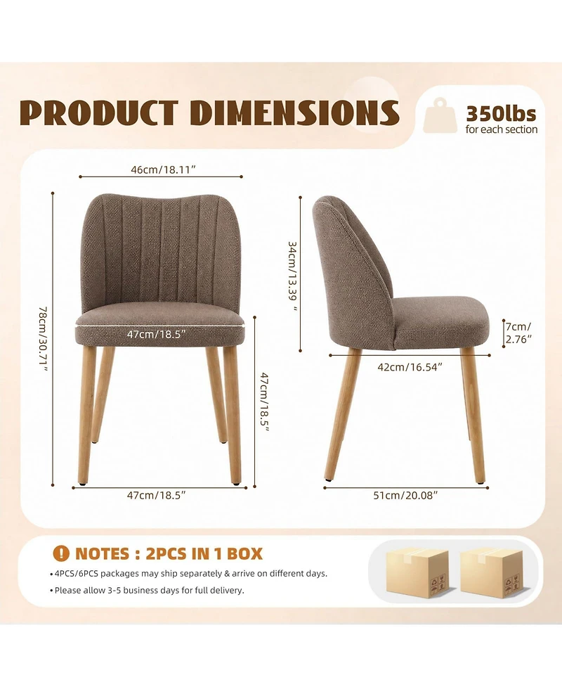Set of 2 Modern Armless Upholstered Dining Chairs, Fabric Seating with Backrest and Wooden Legs, Tool-Free Assembly for Kitchen, Living Room