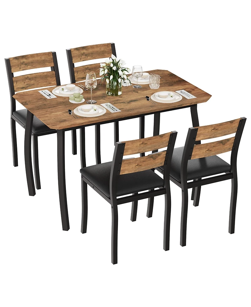 5-Piece Dining Table Set for 4, Space Saving Kitchen Furniture Set with Safe Chamfer Edge Table, Upholstered Chairs for Small Apartment