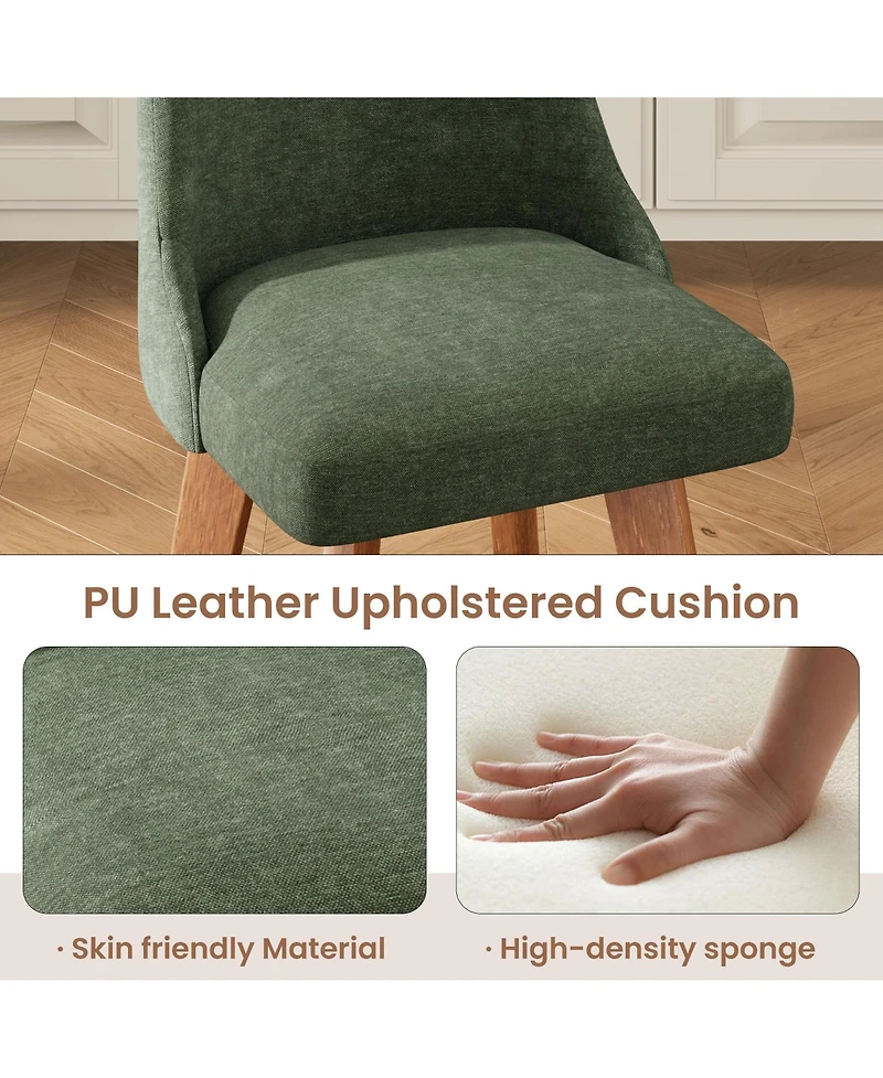 Counter Height Bar Stools Set of 4, Linen Fabric Upholstered Bar Chairs with Backs and Wood Legs, 360degree(s) Swivel Barstools