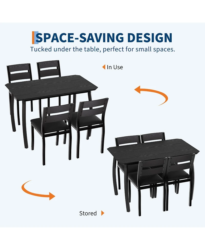 Dining Table Set for 4, 5-Piece Black Space-Saving Kitchen Table with Cushioned Chairs for Small Apartment Afternoon Tea