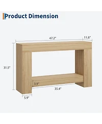 47.2" Farmhouse Console Table with H-Base, 2-Tier Entryway Sofa Table for Living Room,Natural Color