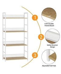 4-Tier Industrial Bookshelf, Metal and Wood Freestanding Open Display Rack with Anti-Fall Mesh Guard, Anti-Tip Kit for Home Office Bedroom Living Room