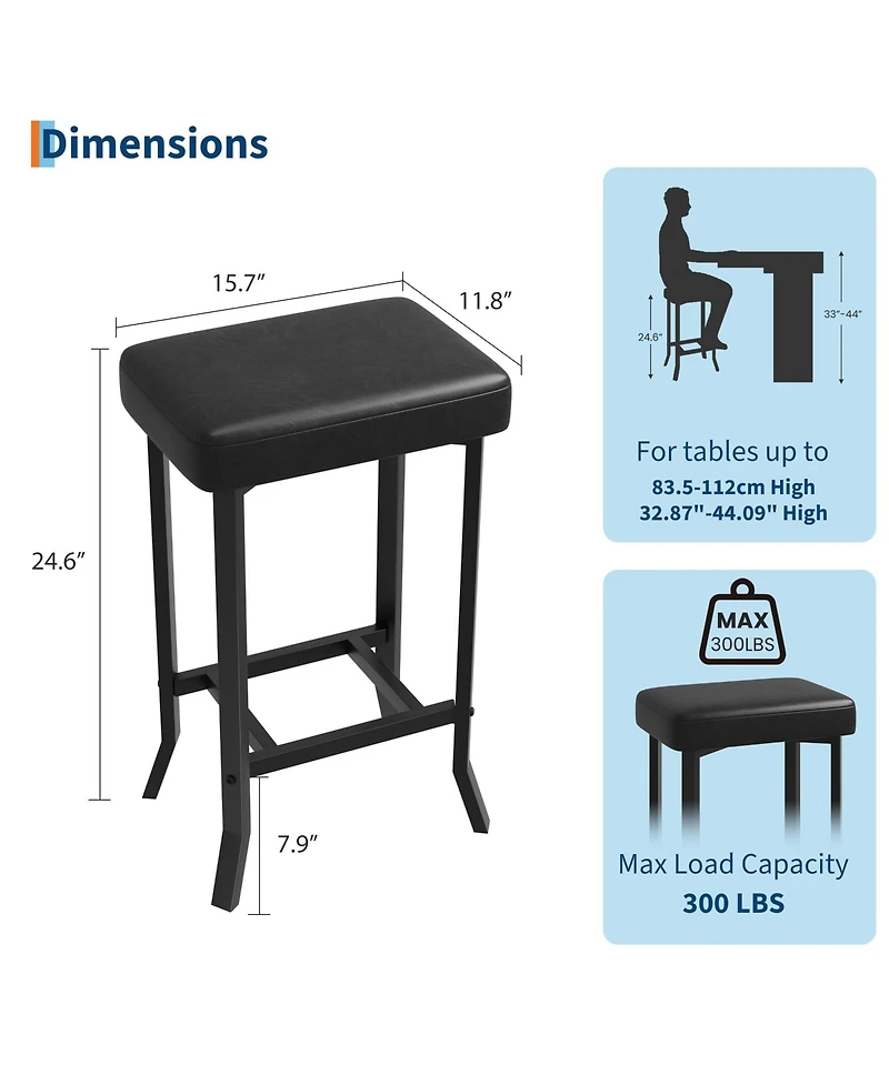 Counter Height Bar Stools Set of 2, Modern Faux Leather Upholstered Barstools with Metal Legs, Space-Saving Backless Stools for Kitchen Kitchen Island