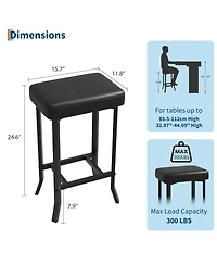 Counter Height Bar Stools Set of 2, Modern Faux Leather Upholstered Barstools with Metal Legs, Space-Saving Backless Stools for Kitchen Kitchen Island