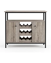 Farmhouse Sideboard Buffet Cabinet with Wine Rack and Adjustable Shelves, Kitchen Storage,Grey