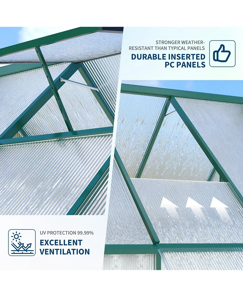 6x7 Ft Walk-In Sun Room Greenhouse, Aluminum Frame with Clear Polycarbonate Panels for Patio Backyard Garden All-Season Growing, Green/Silver