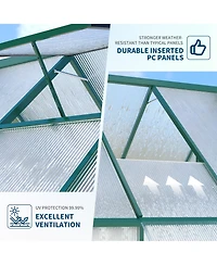 6x7 Ft Walk-In Sun Room Greenhouse, Aluminum Frame with Clear Polycarbonate Panels for Patio Backyard Garden All-Season Growing, Green/Silver