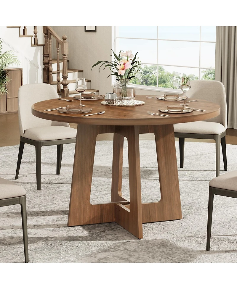 Dining Table for 4, 43 in. Rustic Round Kitchen Table for Home Dining Room Living Space