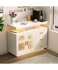 55 x 16 x 42 in 3 Door 3 Drawer Sideboard Buffet Cabinet, Engineered Wood Storage with Floating Look for Dining Room Living Room, White