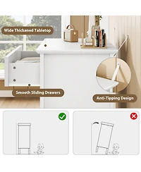 32 x 16 x 30 in Set of 2 Three Drawer Chest, Engineered Wood Dresser Cabinet with Vertical Grain for Bedroom Living Room, White