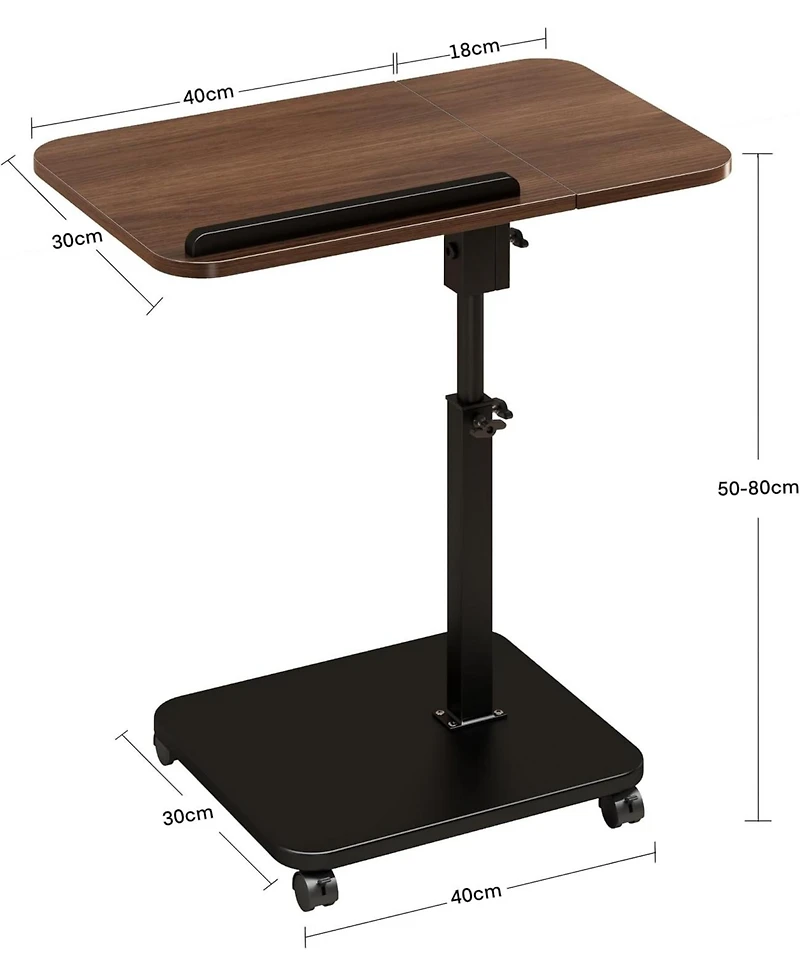 Adjustable Height C-Shaped End Table with Wheels and 180degree(s) Swivel, Slide Under Sofa Tv Tray,Brown