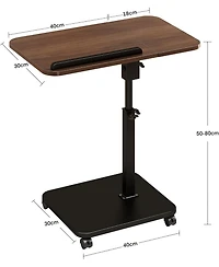 Adjustable Height C-Shaped End Table with Wheels and 180degree(s) Swivel, Slide Under Sofa Tv Tray,Brown