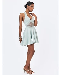 Miss Circle Women's Rianna Light Sage Crinkle Satin Halter Mini Dress