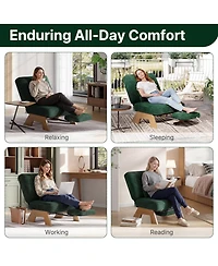 Accent Chair, Corduroy Upholstered Armchair for Living Room | Adjustable Backrest with Pull-Out Footrest, Rubberwood Frame for Bedroom