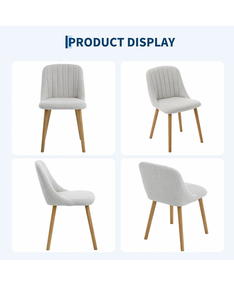 Set of 2 Upholstered Dining Chairs, Fabric Covered Seats with Ergonomic Curved Backrest, Wood Legs, Easy-Clean Surface, 300 lbs Load Capacity