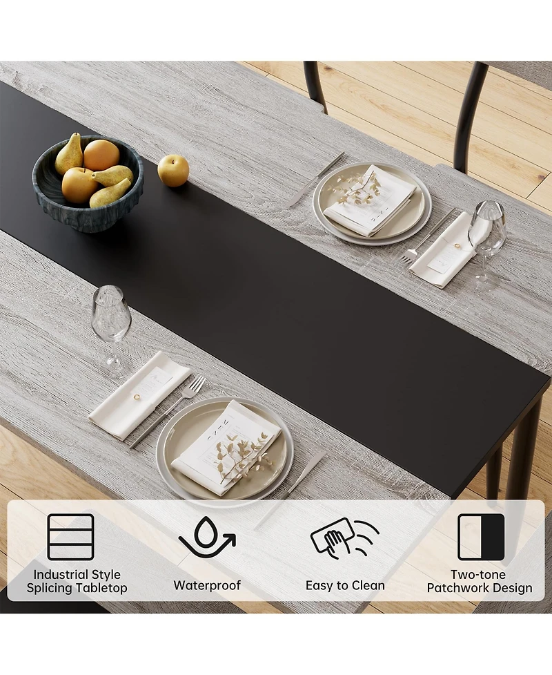 5-Piece Dining Table Set for 4, Compact Rectangular Kitchen Dining Room Table and Chair Set for Breakfast Nook, Afternoon Tea, Gray and Black