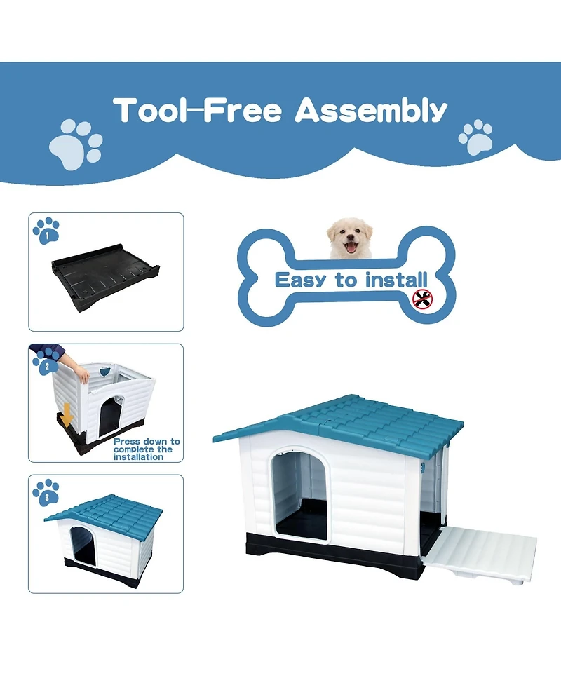 Small/Large Double Door Dog Crate, Indoor Outdoor Pp Pet House for Dogs, Weatherproof Kennel with Locking Doors