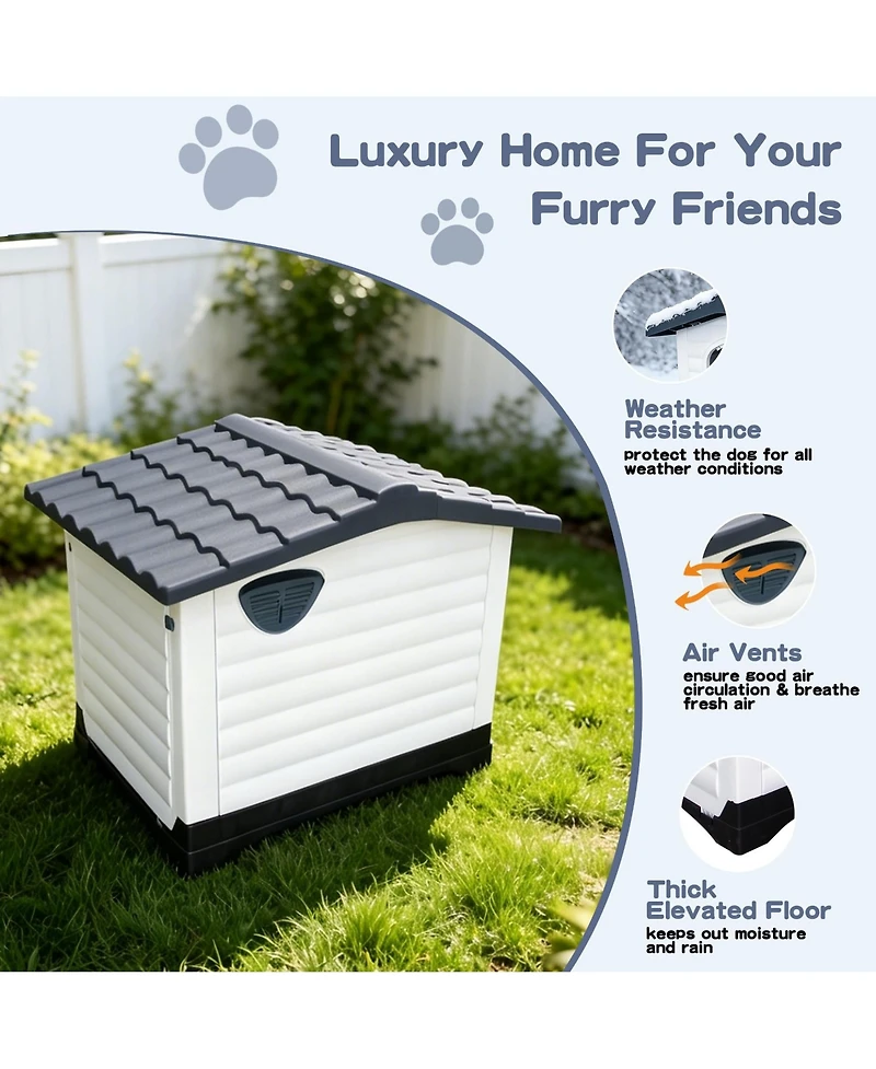 Small/Large Double Door Dog Crate, Indoor Outdoor Pp Pet House for Dogs, Weatherproof Kennel with Locking Doors